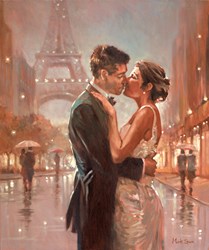 Kissing in Paris by Mark Spain - Original Painting on Stretched Canvas sized 20x24 inches. Available from Whitewall Galleries